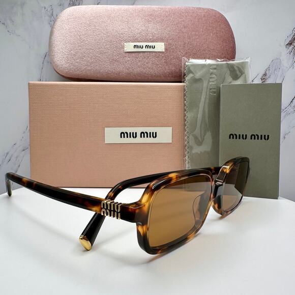 Miu Miu Accessories - New MIU MIU Sunglasses Brown Tortoise Slim Rectangular Acetate Logo Authentic